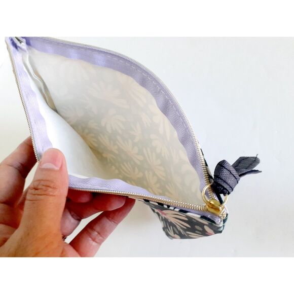 Brand New Two Navy Floral Green Abstract Prints Cosmetic Bag Purse NWOT 6"L - Picture 10 of 12